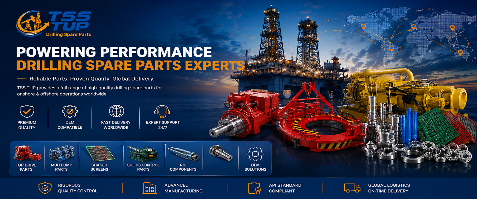 Long Service Life. Precision Manufacturing.
Complete mud pump replacement parts including fluid end modules, liners, pistons, valves and seats.