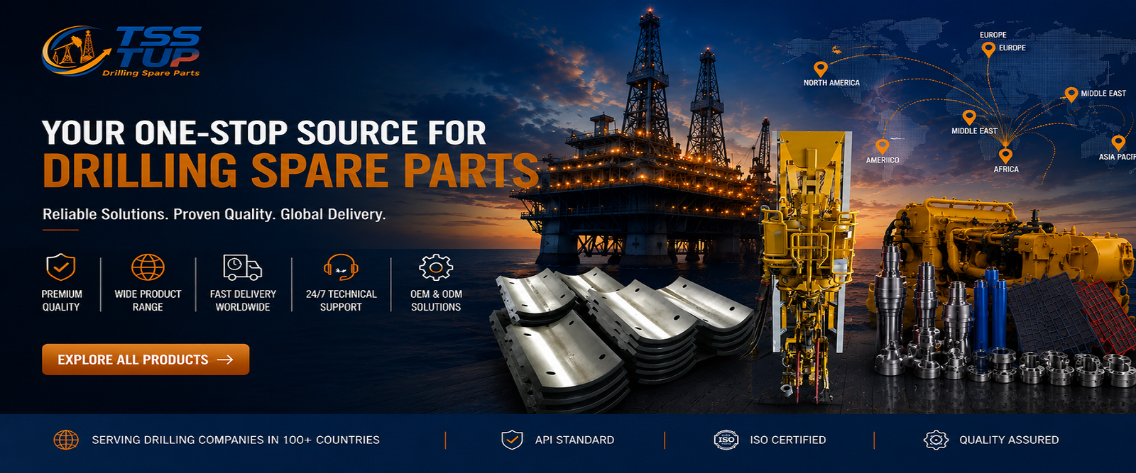 TSS TUP delivers premium drilling spare parts, engineered for reliability, precision and long-term performance. Supporting drilling contractors, OEMs and distributors worldwide.